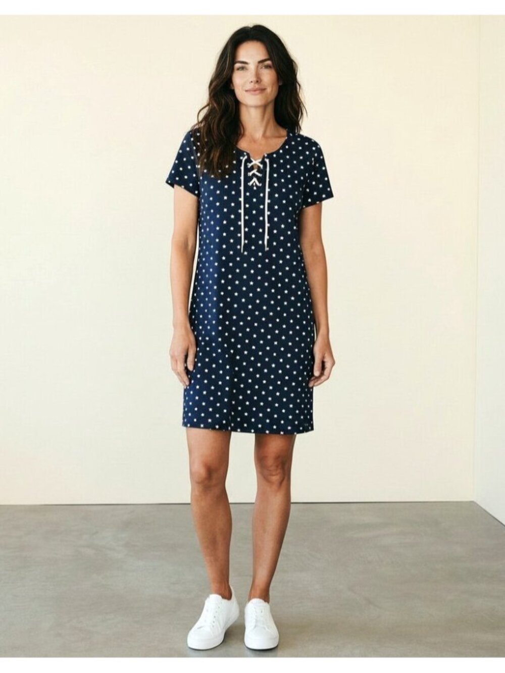 Tommy Hilfiger Classic Star Lace-Up Mini Dress Size XL Navy Blue White Short Slv